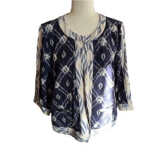 Chico’s Geometric Blue Diamond Open Front Cardigan Size 2 (L/12)